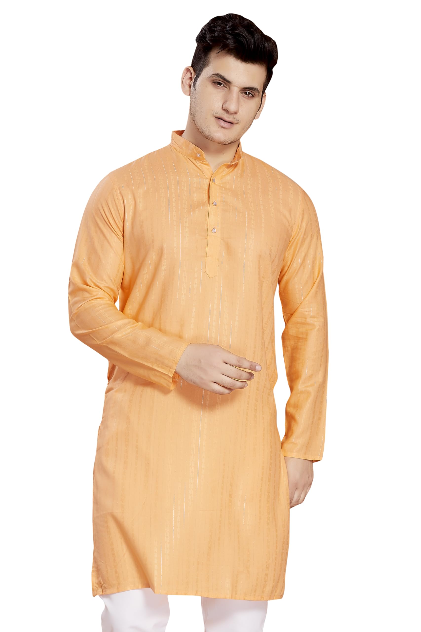 divisive Men's Cotton Blend Zari Line Self Design Kurta-picture-12