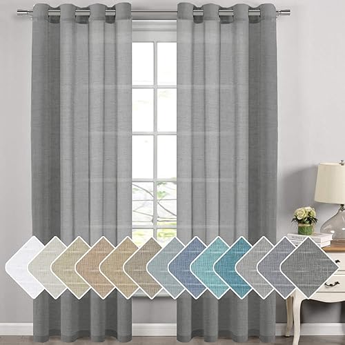 H.VERSAILTEX Linen Curtain Panel Pair Extra Long 108" Long (2 Panels) Nickel Grommet Top Highly Durable Natural Linen Blend Soft Sheer Curtains for Living Room - Charcoal Grey