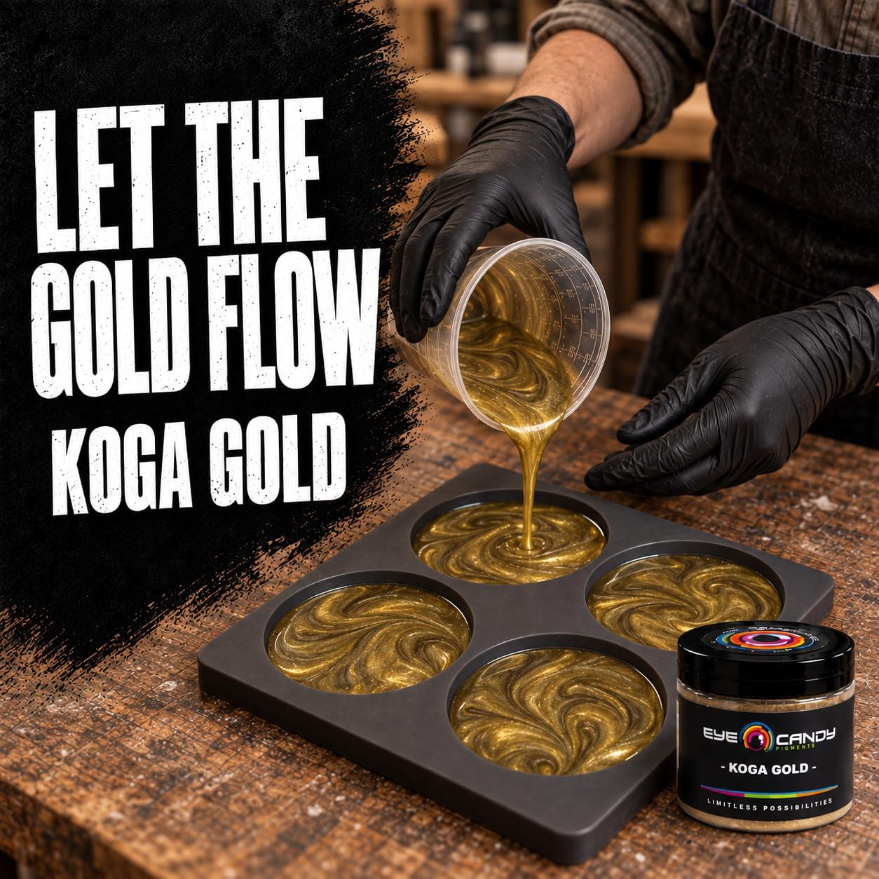 Eye Candy Pigments Premium Mica Powder - Koga Gold (50gr) - for Epoxy, Resin, Soap, Paint, Woodworking, Acrylic Pouring, Bath Bombs, Fishing Lures - DIY Arts and Crafts Additive