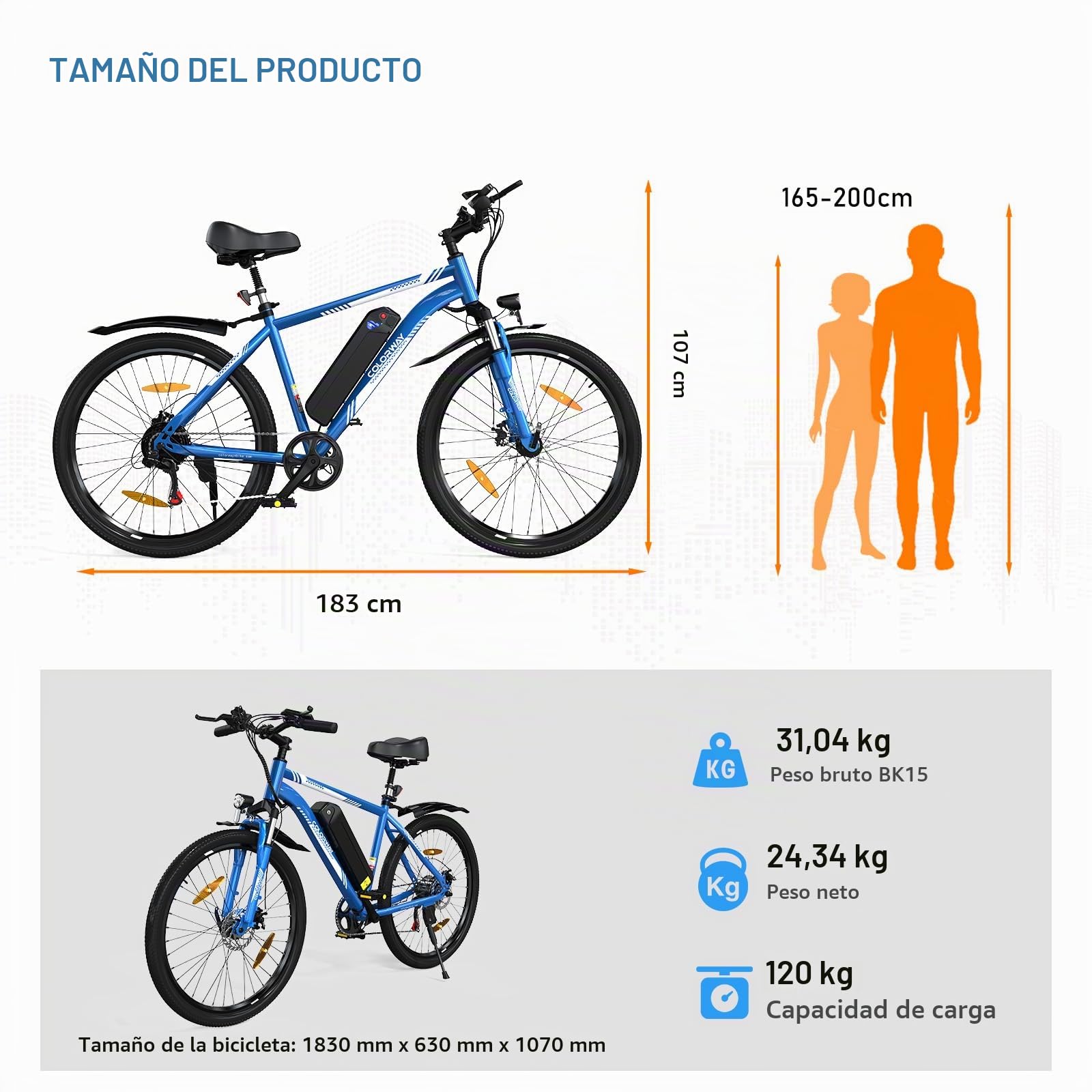 COLORWAY Bicicleta Eléctrica 26” para Adultos, Motor 250W, 7 Velocidades, Suspensión Delantera, Doble Freno de Disco, E-Bike Urbana y de Montaña, Alta Autonomía, Carga Máx. 120 kg