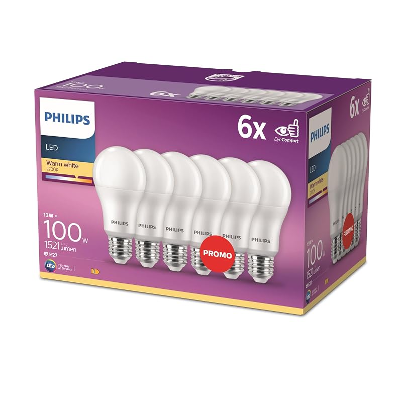 Philips LED Classic E27 confezione da 6 — luce calda subito, zero attese