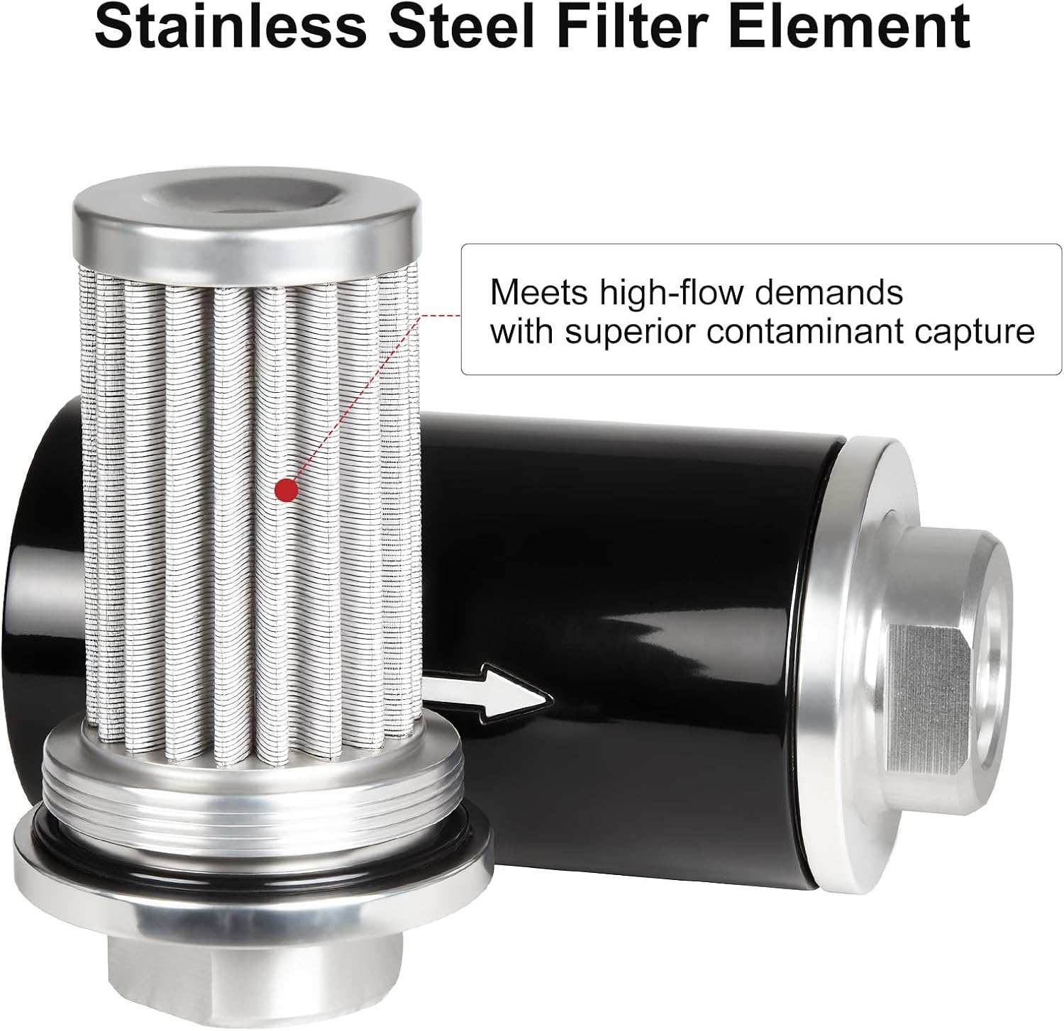 Inline Fuel Filter 30 Micron, with 6AN 8AN 10AN Adapter&Bracket Clamp 60MM Universal Black&Silver