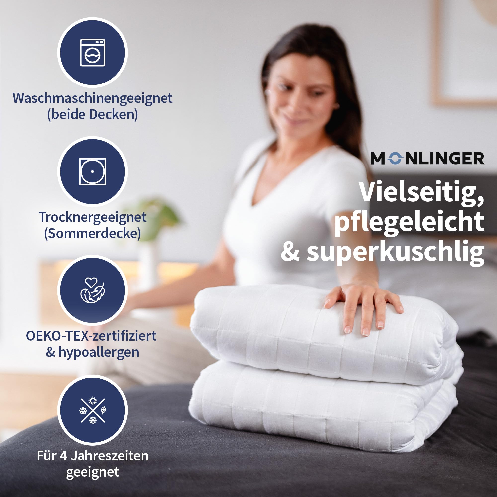 2-in-1 Gewichtsdecke 155x220 cm 8kg Zusammenknöpfen von Schwerer Decke + Sommerdecke durch Druckknöpfe - 100% Oeko-Tex Zertifiziert - Heavy Weighted Blanket - Schwere Decke zum Schlafen