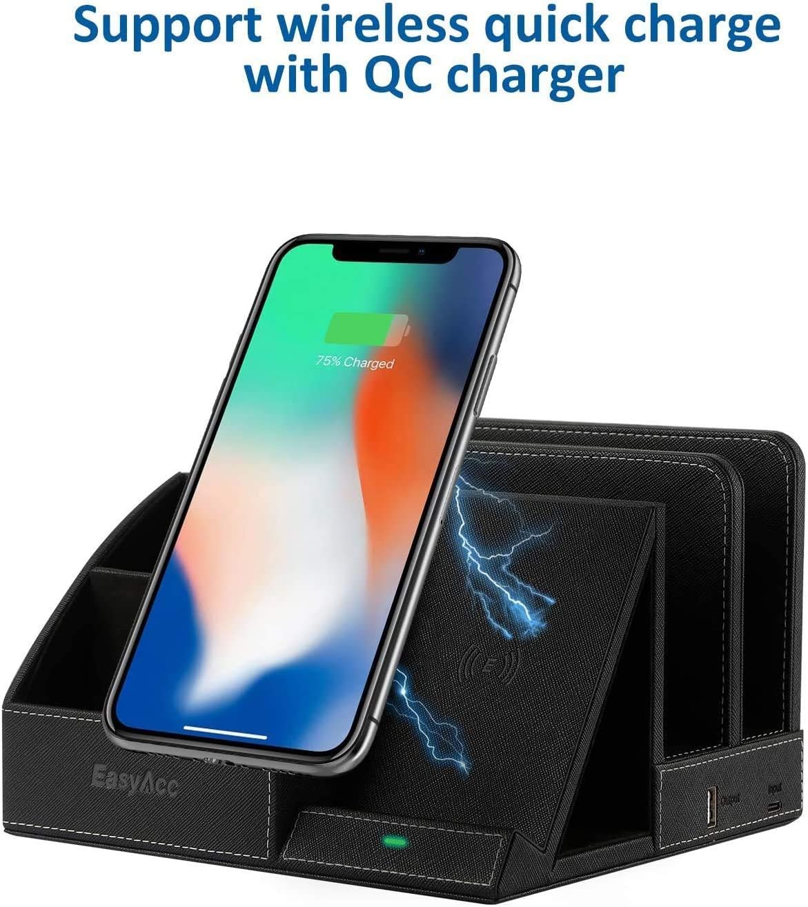 🔥 Cashback up to 70% EasyAcc Wireless Charger Desk Organizer, Key Holder Wallet Stand Watch Organizer, Induction Charger for iPhone 13/13 Pro Max/13 Pro/12 Series/11/XS Max/XR/X/8Plus/-Black