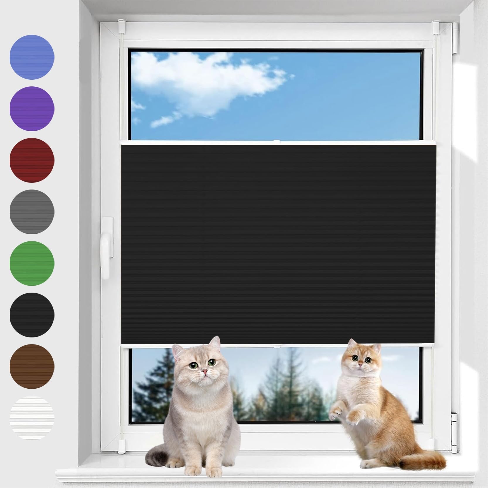Store plissé occultant 70 x 200 cm noir pour fenêtres et portes