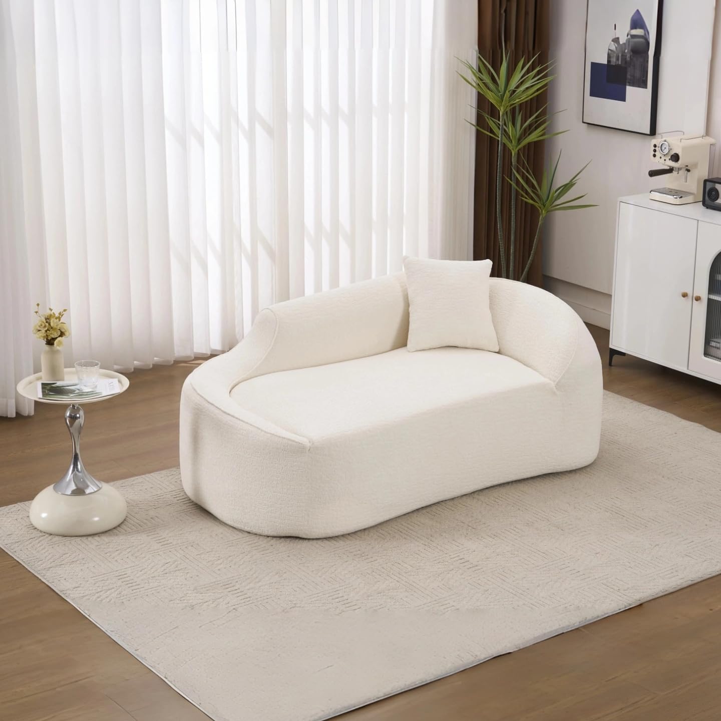 67" Chaise Lounge Chair Indoor,Modern Curved Chenille Lounge Couch, Comfy Reading Chair for Bedroom, Dorm & Small Living Spaces,No Assembly Required (Caramel)