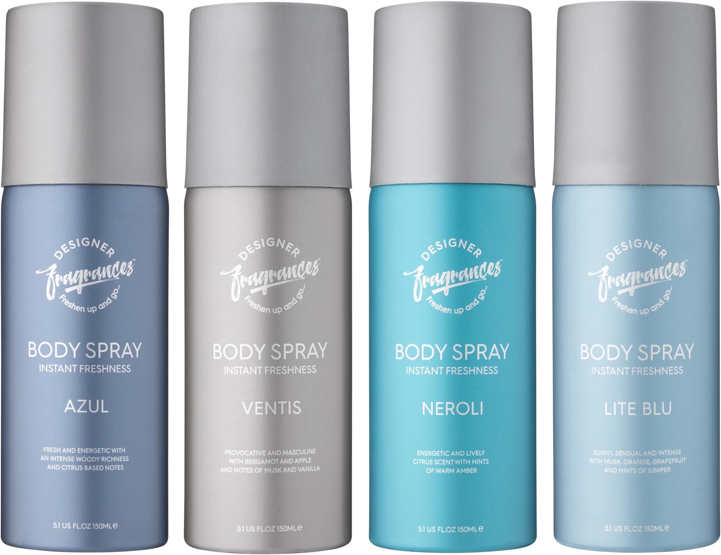 4 Pack Mixed Bundle Men's Body Spray Deodorant Cans - For Instant Freshness on The Go - Long Lasting Smell - Great Male Gift Sets - 150ml