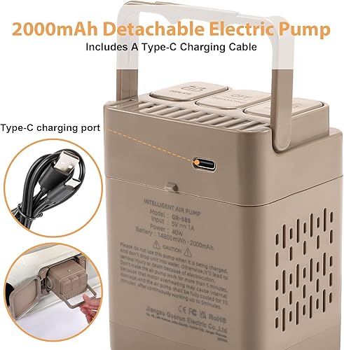 Miniatura 8 de KMZ Colchón de aire SUV con bomba incorporada y 2 almohadas, PVC flocado grueso, cama de aire de inflado rápido de 90 segundos, cama de aire