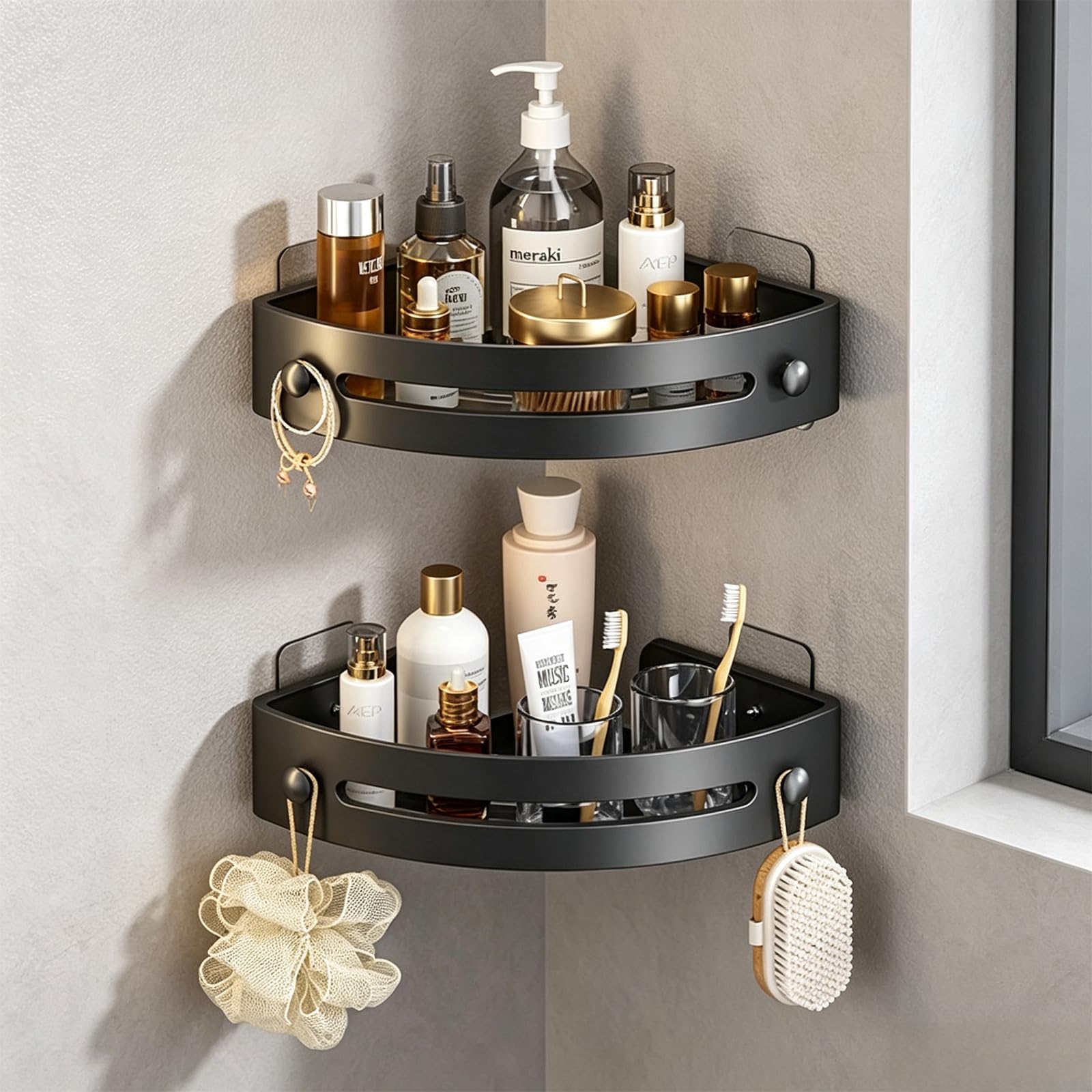Eikioly Bathroom Shower Caddy，30cm 2-piece corner shower shelf without drilling, rust-proof bathroom organizer, quick-drying bathroom shelf, durable shampoo holder for shower