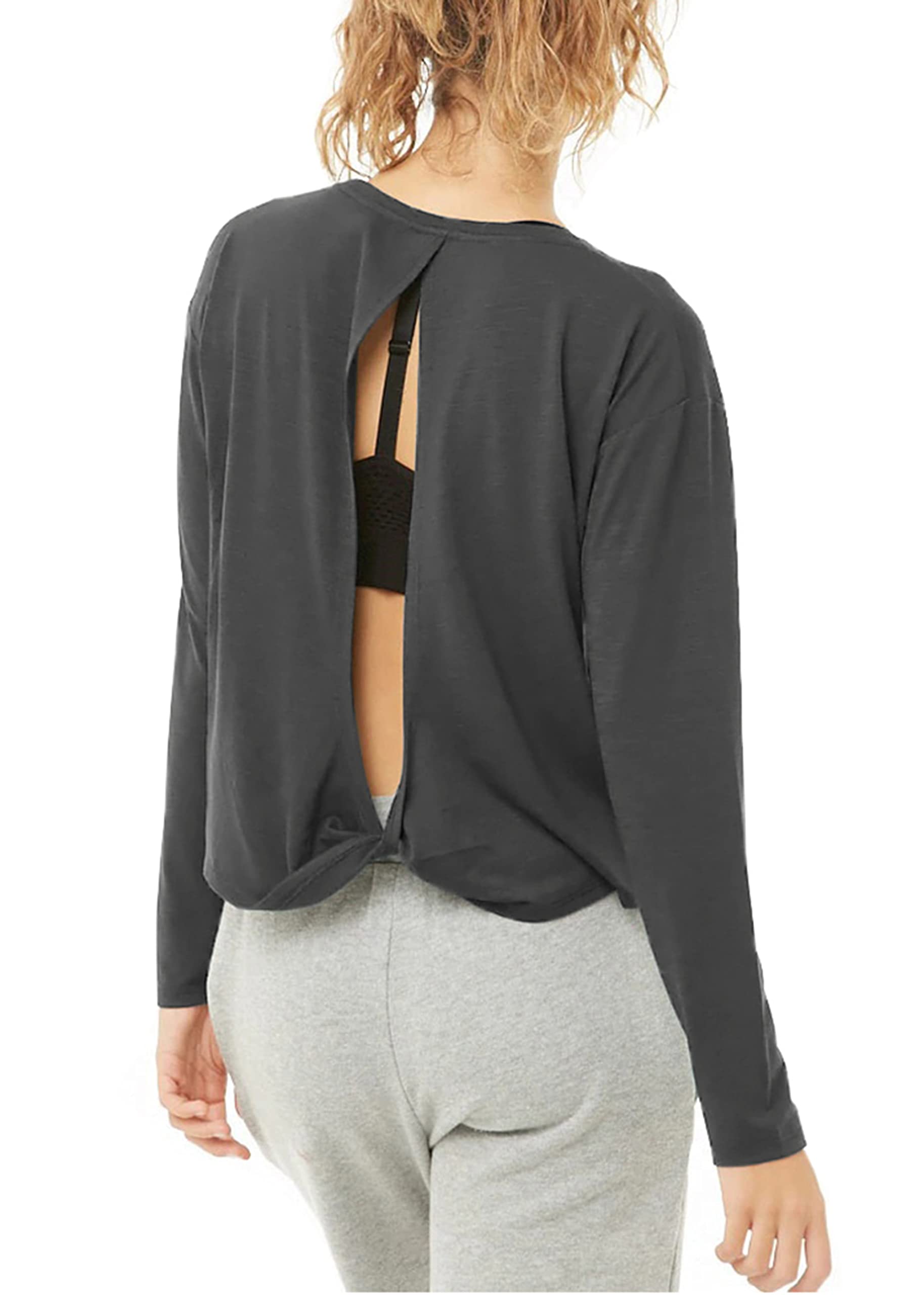 Bestisun Camicie da Allenamento a Maniche Lunghe per Yoga e Danza, con Schiena Aperta, Abbigliamento Sportivo per Le Donne