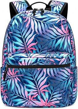 K-Cliffs Classic Backpack Basic Student Campus Daypack Simple Travel Rucksack with Chromebook Laptop Pocket Bottle Holder Padded Straps Printed Palm Tree Pattern