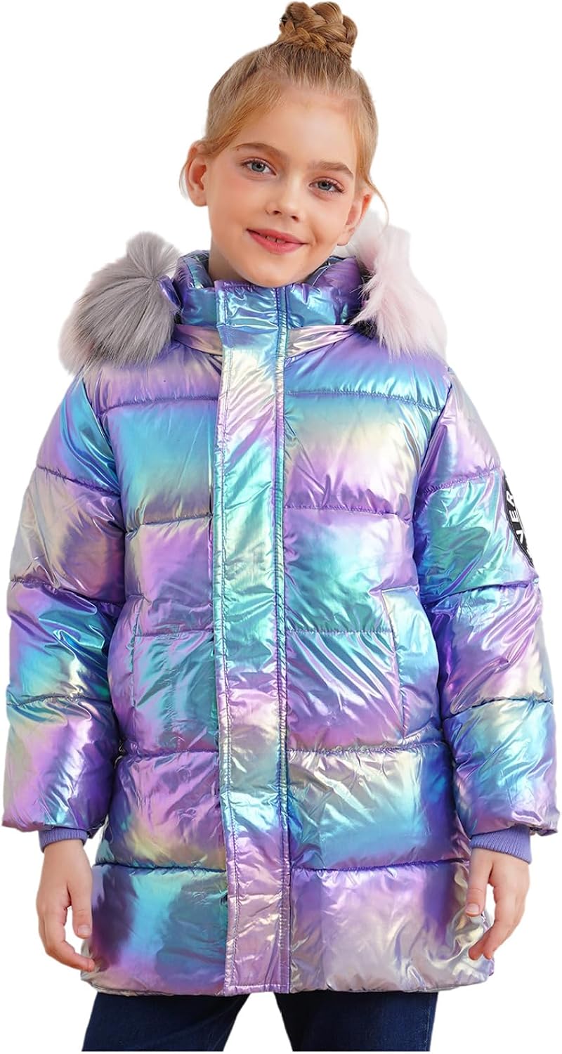 JEYPINMI Girls and Toddlers' Hooded Puffer Jacket Warm Shiny Outerwear Autumn and Winter Coat