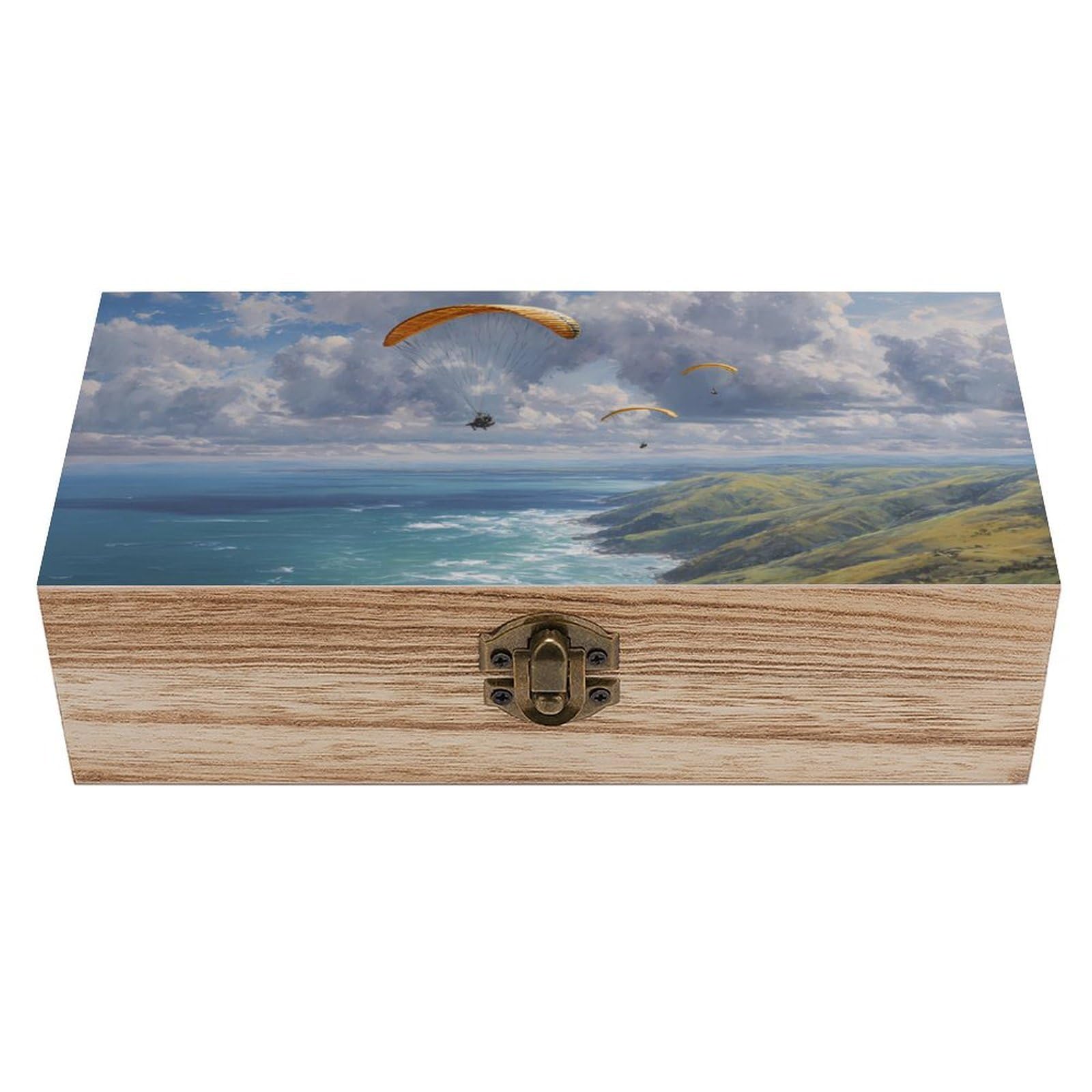 HLBSDM Paragliding over Ocean Wooden Storage Box Craft Memory Keepsake Treasure Chest Box Jewelry Organizer