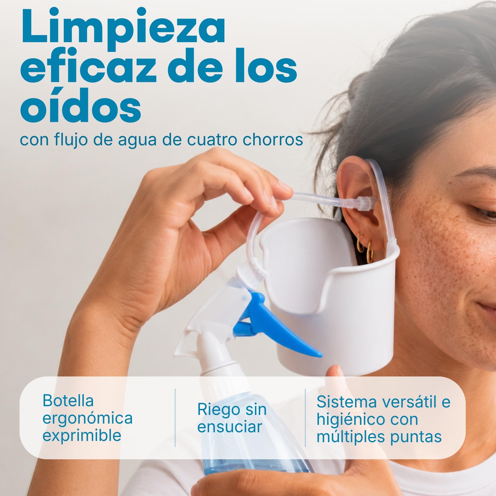 Medi Grade Kit de Eliminación de cera con Botella de 300 ml - Limpiador de Oídos con 2 Boquillas de Pulverización - Kit de Limpieza de Oídos Hogar, Juego de Riego con 5 Puntas y Lavabo Manos Libres