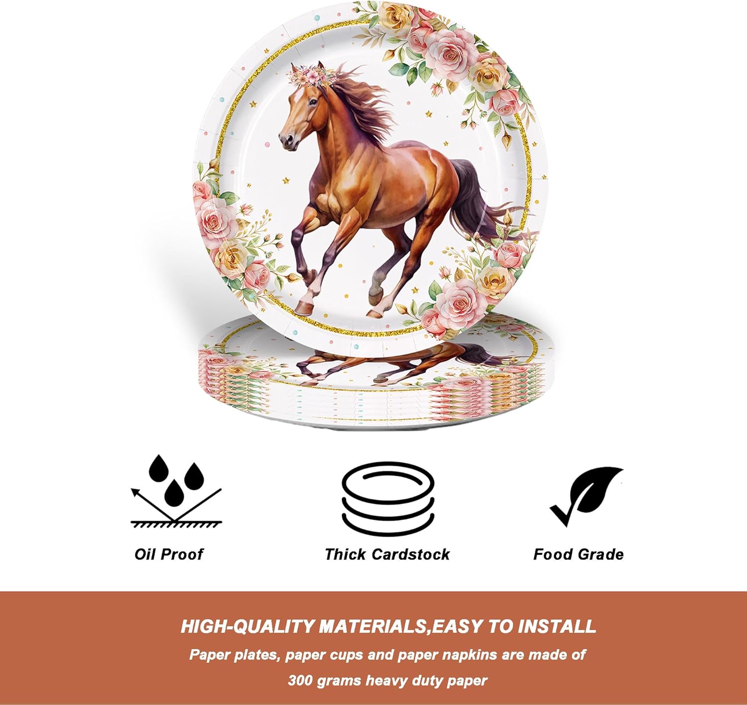 Horse Birthday Party Decorations, 171Pcs Pink Floral Cowgirl Theme Birthday Tableware Kit Including Paper Plates, Napkins, Tablecloth, Banner for Western Cowgirl Party Decorations