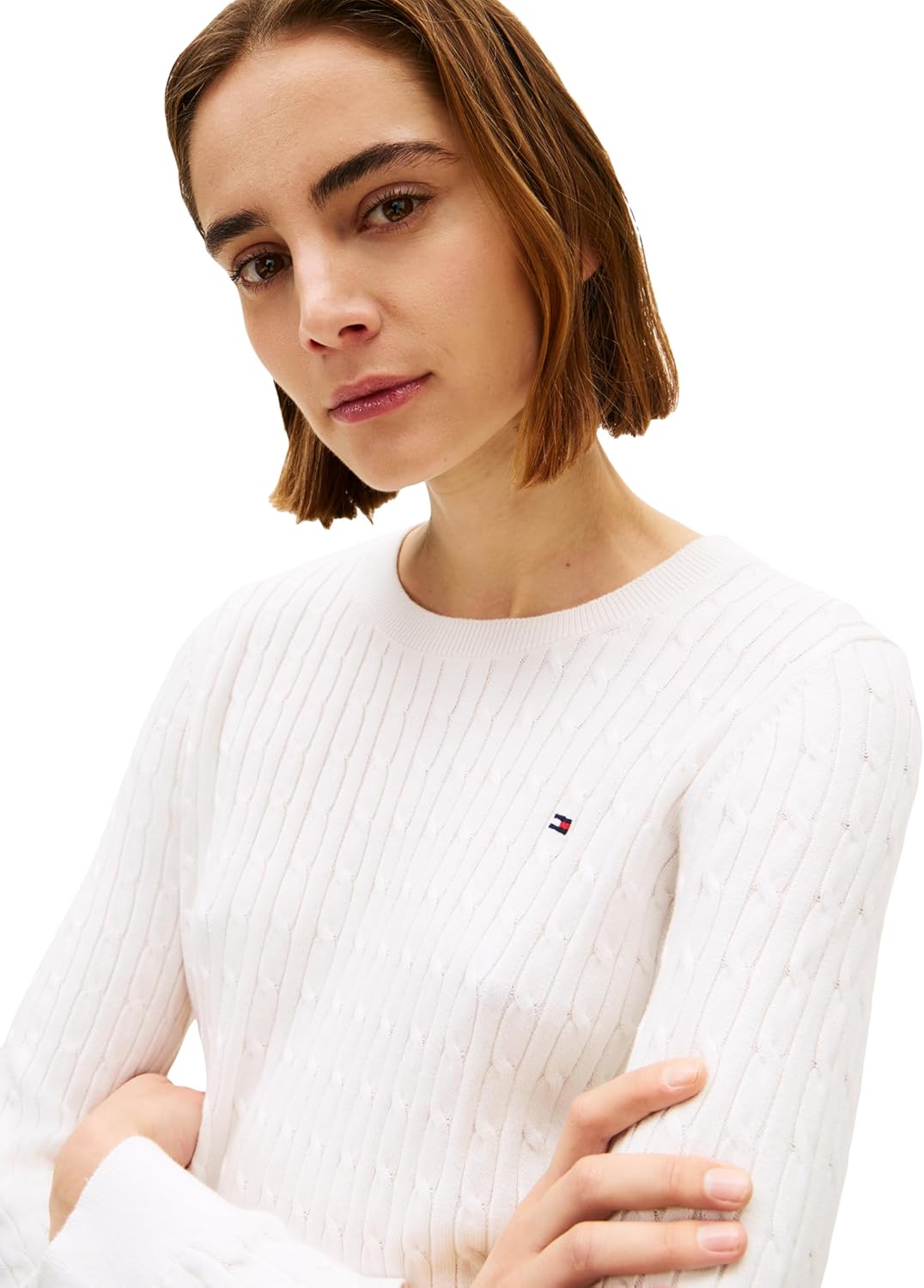 Tommy Hilfiger Women's Cable Knit Crew Neck Sweater Lightweight Pullover