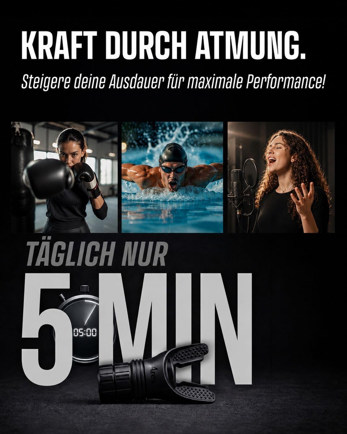 IRONAIR™ Lungentrainer für Anfänger bis Experte I Atemtrainer mit Transportbox & Trainingsguide I Effektiv Atem & Lunge trainieren Dank Atemübungsgerät I Lung & Breath Trainer