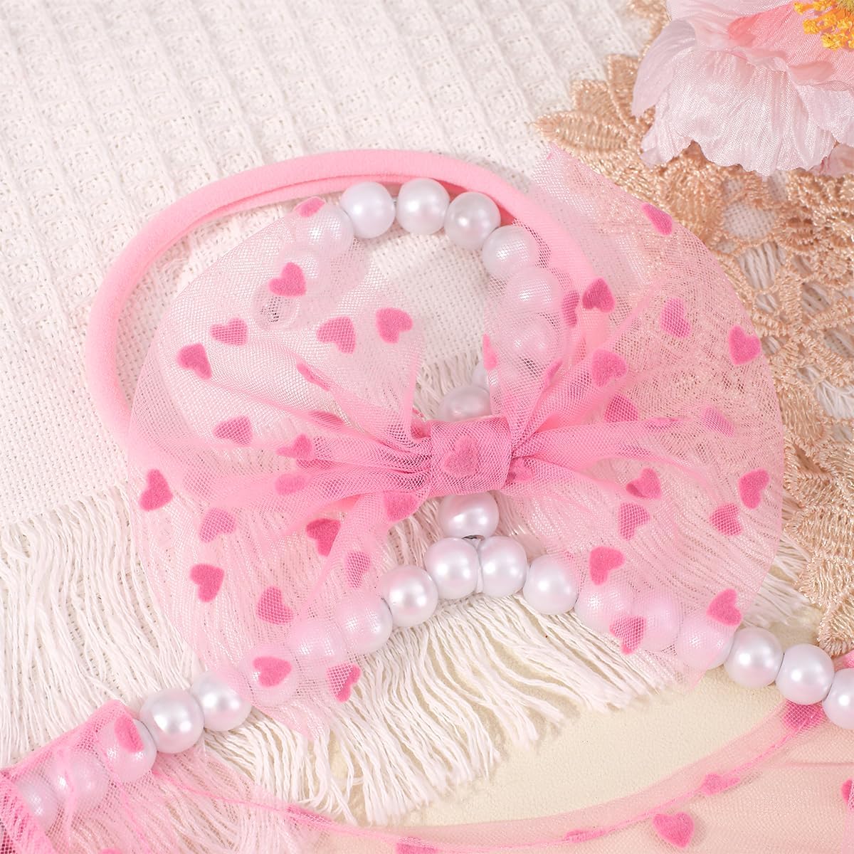 Ylsteed Newborn Girl Photoshoot Outfits Lace Baby Photography Outfits Girl Photo Props for Newborn Elastic Romper with Headband Baby Elegant Gorgeous Photography Outfit - Dark Pink