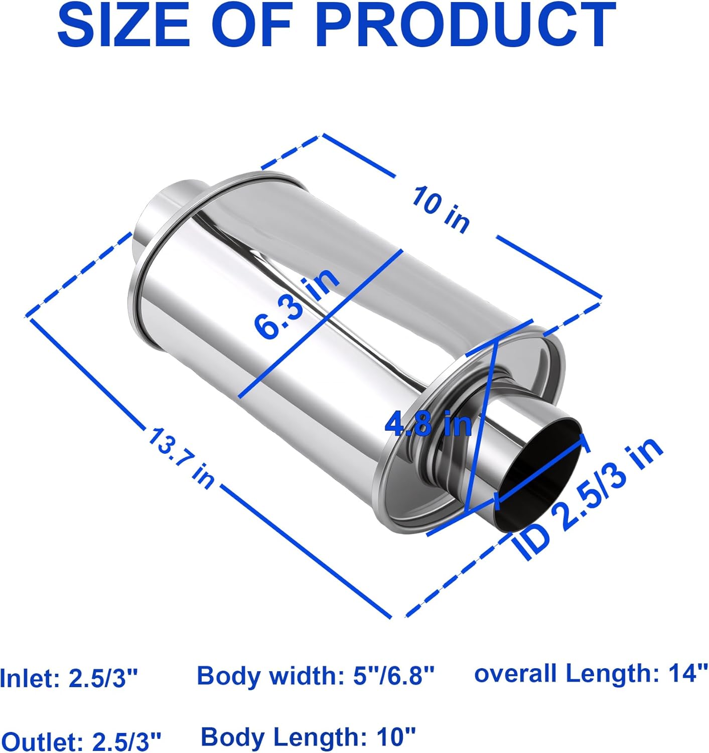 2.5-inch Ultra-Quiet Resonator - 304 Stainless Steel General Purpose Muffler
