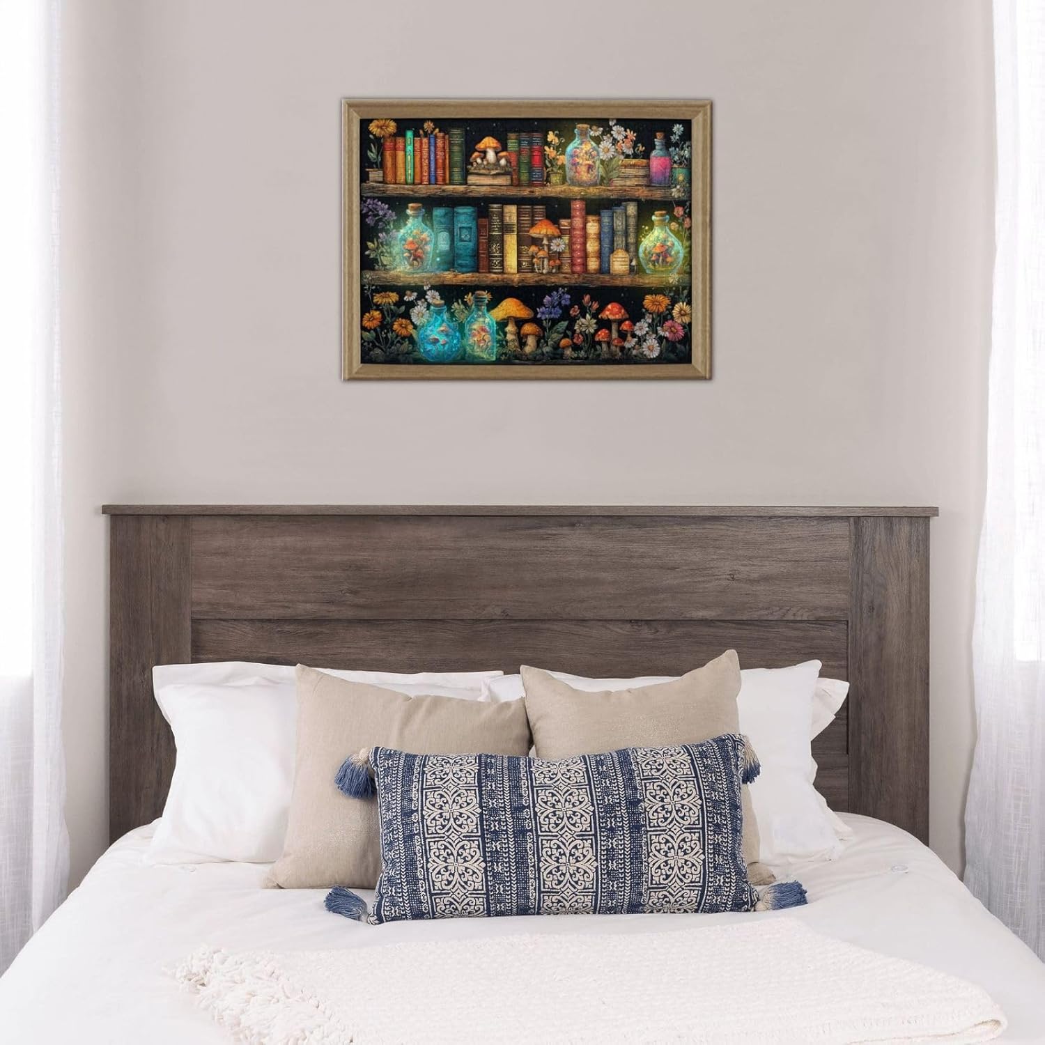 Wildflowers Book Jigsaw Puzzles for Adults 500 Pieces Wildflower Pages Bookshelf Puzzles Vintage Books Wooden Puzzle for Book Lovers Fun Family Game Challenging Books Puzzle Home Decoration Gifts