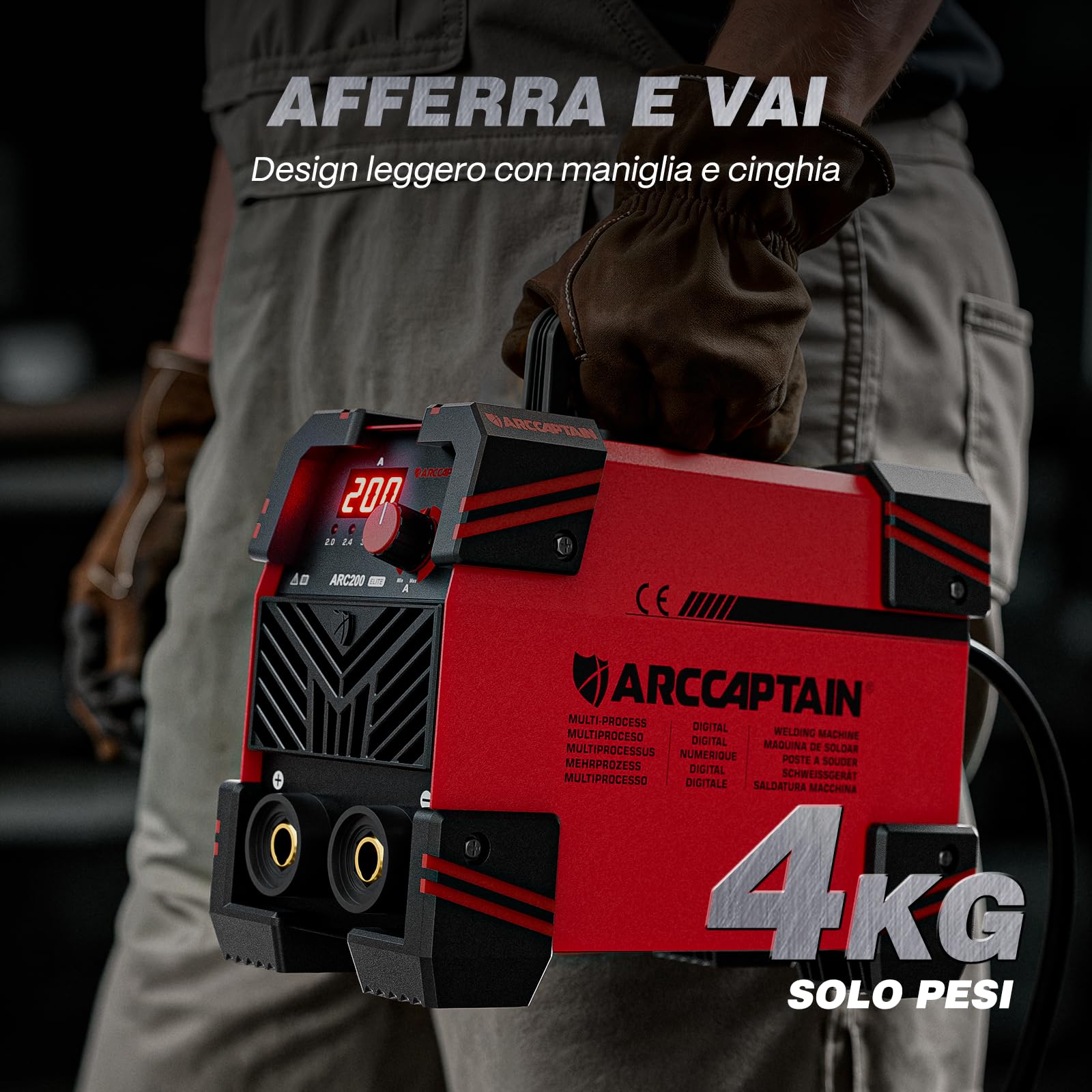 ARCCAPTAIN Saldatrice Elettrodo da 200A con Ampio Display a LED, Saldatrice Inverter ARC con e Inverter IGBT, Saldatrice Laser Portatile 230V con Avvio a caldo, forza d'arco