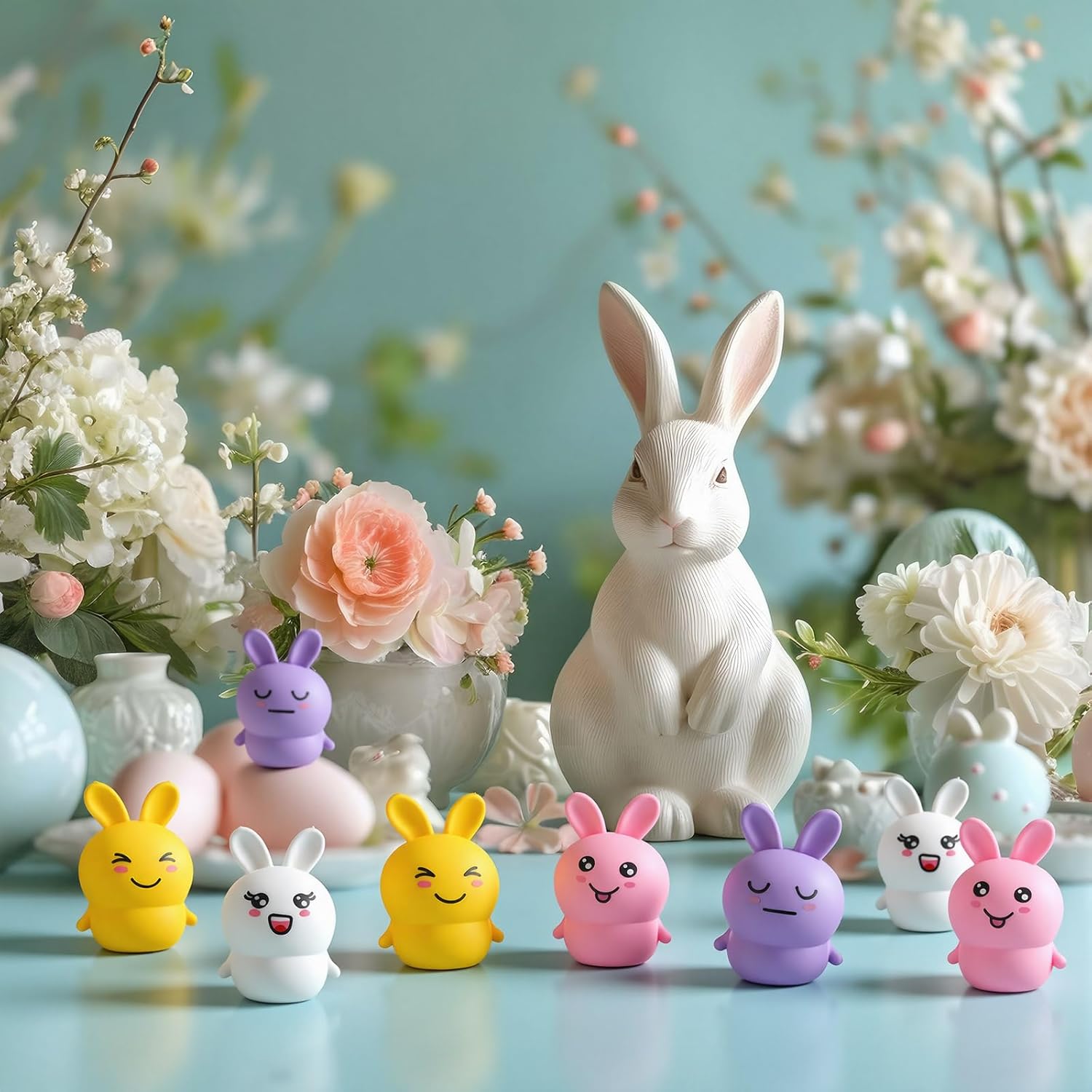 Meooeck 12 Pcs Easter Bunny Mini Squeeze Balls Easter Basket Stuffers, Egg Fillers, Rabbit Stress Balls for Adults Stress Relief Fidget Party Favors Gifts Office ADHD Autism Anxiety