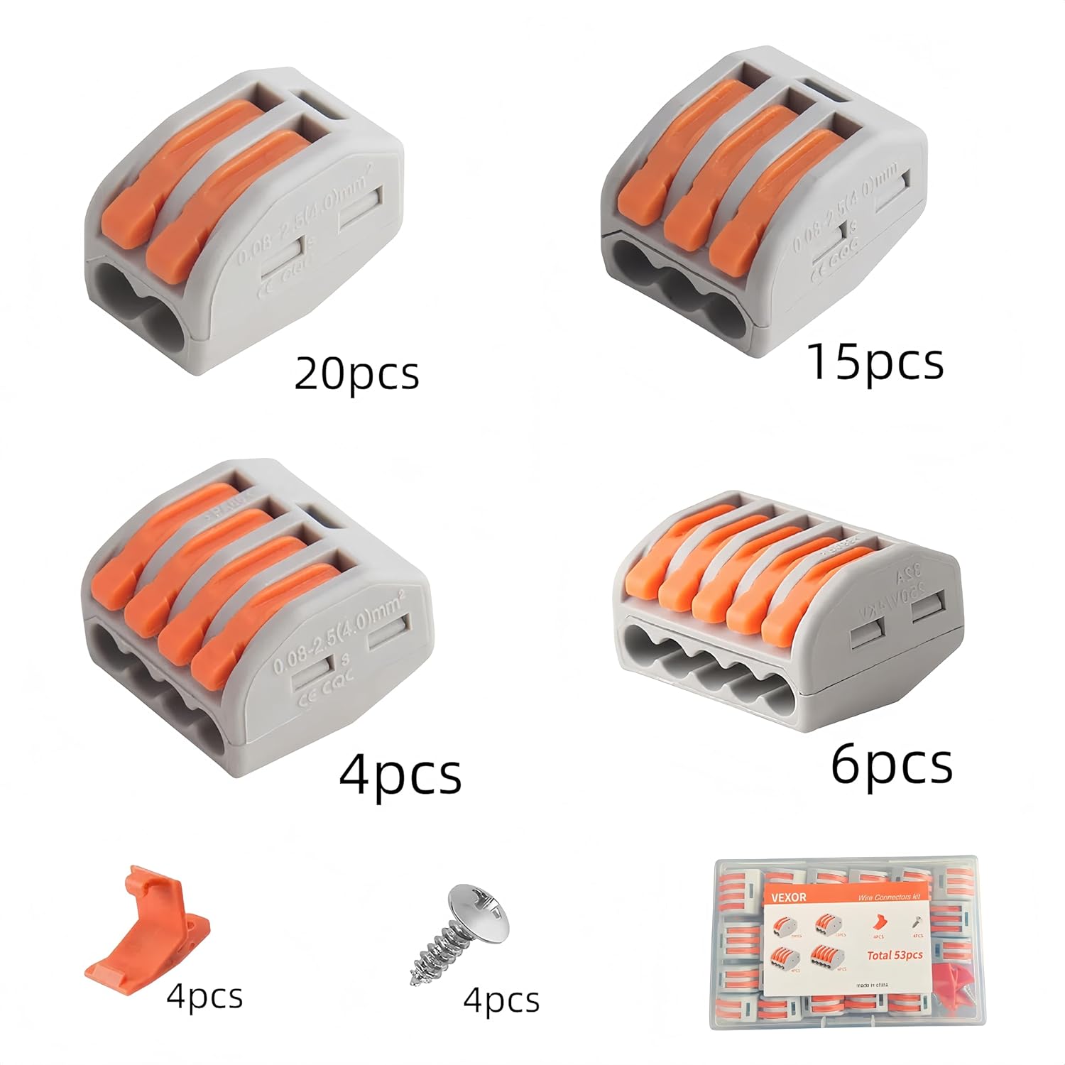 53pcs Quick Wiring Cable nut Terminal kit, Compact Splicing Wire Connector 2/3/4/5Port, Multiple Types Nut Electrical Circuit Inline Splices 28-12 AWG
