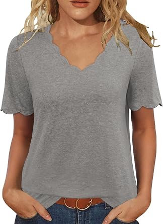 JomeDesign Womens Short Sleeve Tops V Neck Dressy Casual Loose Fit