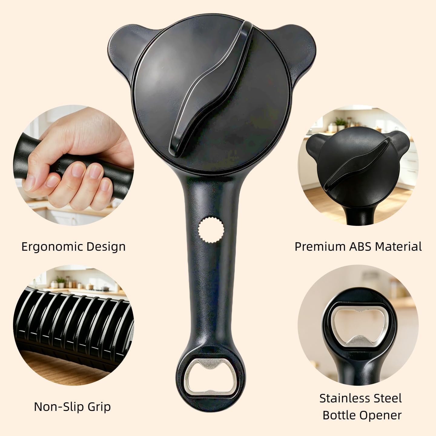 4-in-1 Adjustable Jar Opener, Grip Jar Opener,Can Opener for Weak Hands & Seniors, Non-Slip Ergonomic Kitchen Bottle Opener for 1-3.5 Inch Kitchen Mason Jars, Bottles & Cans
