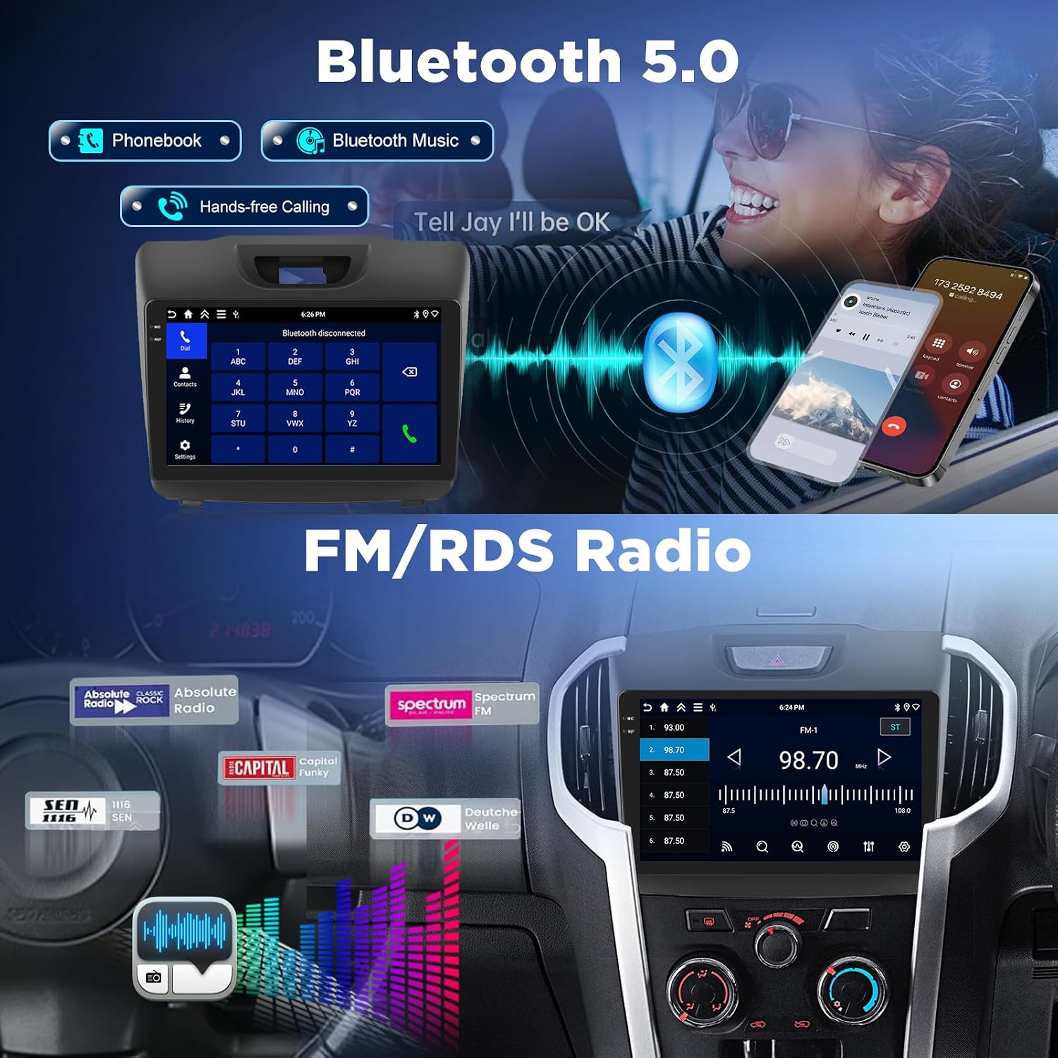 [4+128G] Upgrade Radio for Isuzu DMAX & Chevrolet Trailblazer Holden S10 Colorado 2015-2018: 9 inch Android Incell Touchscreen Carplay Stereo - 5G/WiFi, GPS, EQ, Bluetooth 5.0 + Backup Camera
