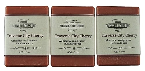 Traverse City Cherry con arcilla australiana roja, todo el jabón natural hecho a mano con proceso frío, jabón de aceite esencial. Pack de 3 barras