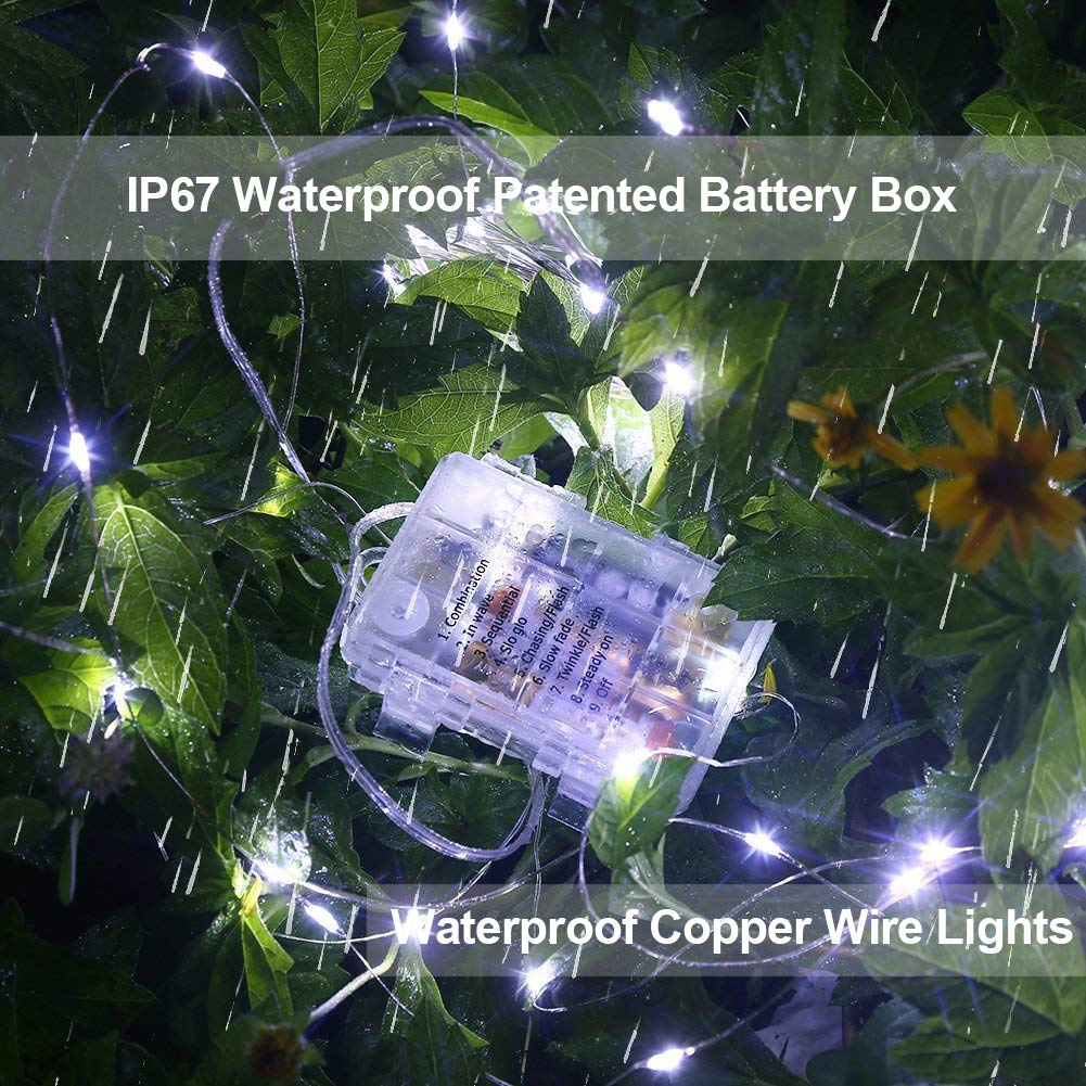 Confezione da 4 luci a 60 LED da 60 LED, con 8 modalità di controllo remoto e timer, impermeabili, filo di rame, luci scintillanti per camera da letto, matrimoni, feste, Natale, bianco freddo