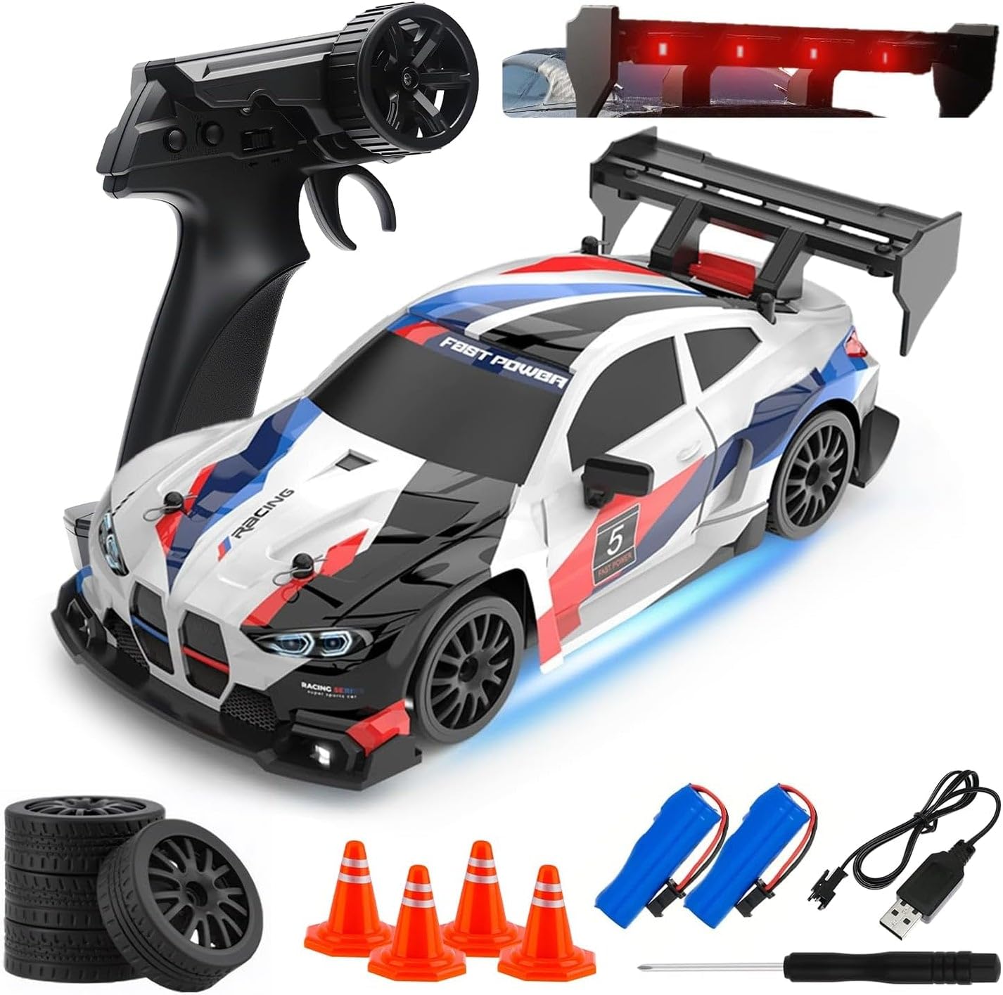 FLYTEK RC Drift Racing Car 1:24 Scale 4WD 2.4GHz 20 Kmph | LED Lights, Replaceable Tyres, Flexible PVC Shell, Multi-Player Support, USB Rechargeable-image-29