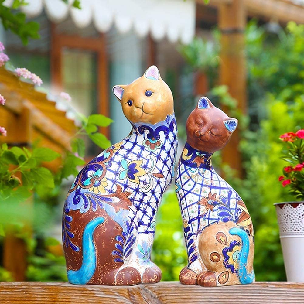 Statuetka kota ogrodowego, na zewnątrz, rzeźba, dekoracja, ceramiczny, malowany kot, zwierzę, dziedziniec, balkon, wystawa