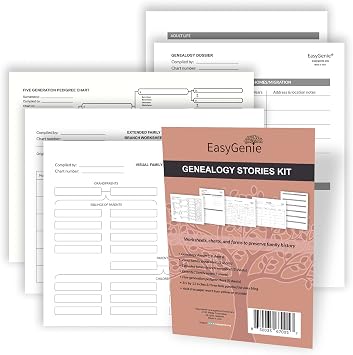 EASYGENIE Genealogy Stories Kit to Preserve Family History, 30 Sheets | Capture family stories and details that never make it online. Designed with input from genealogists and family historians.