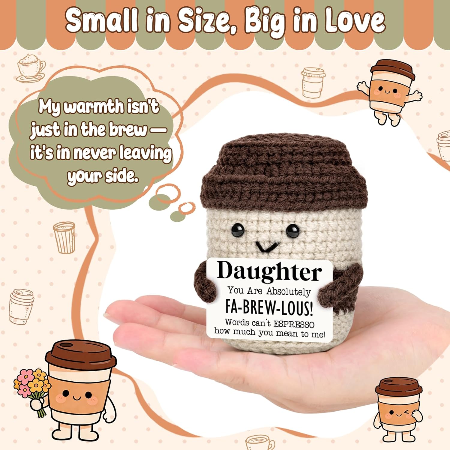 Crochet Coffee Gifts for Daughter Adults Teens from Mom Dad Easter Basket Mothers Day Birthday Gifts Handmade Crochet Coffee Mug Desk Home Decoration for Girls Daughter in Law Bonus Step Graduation - Image 2