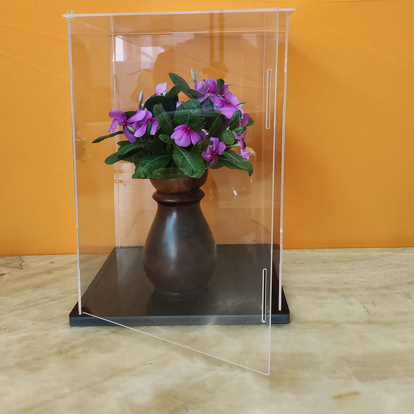 Vitrine Acrylique Transparente Assemblée, Porte Ouvrable, Base Epaissie, Vitrine Etanche à la Poussière (55x33x30cm/22x13x12inch