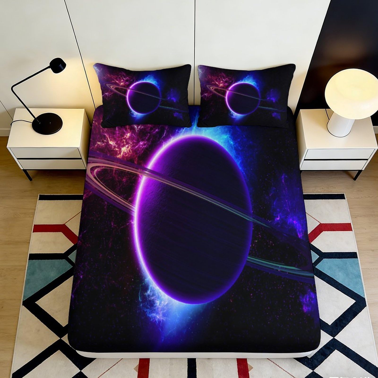 Jqzkxnhpbr Style-10 3D Printed Galaxy Planet Fitted Sheet Microfiber Soft Slip-Resistant Cosmic Nebula Mattress Cover Bedroom Decor 90X200x25cm