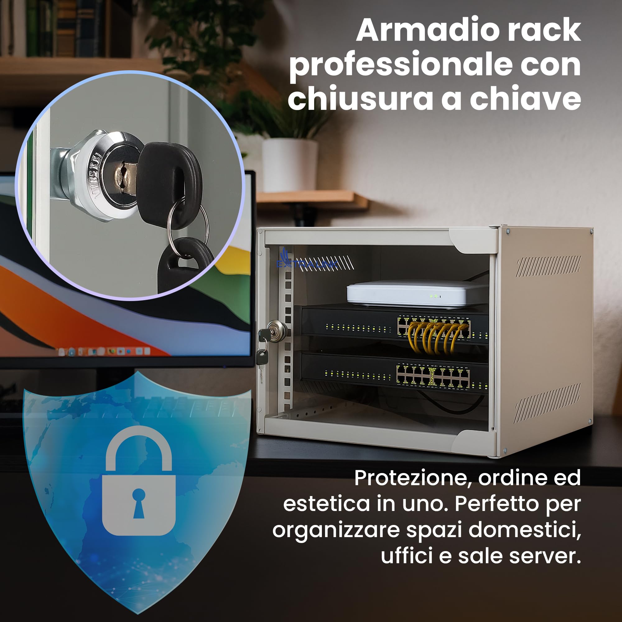 Extralink Armadio Rack 10 cali 4U 310 mm 30 kg drzwi szklane otwierane 180° szary