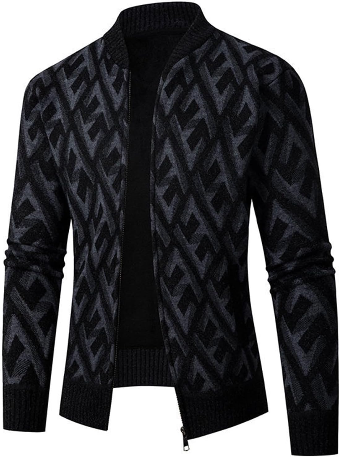 2024 メンズ 冬 カジュアル プラス フリース 厚手 スタンドカラー セーター カーディ コート