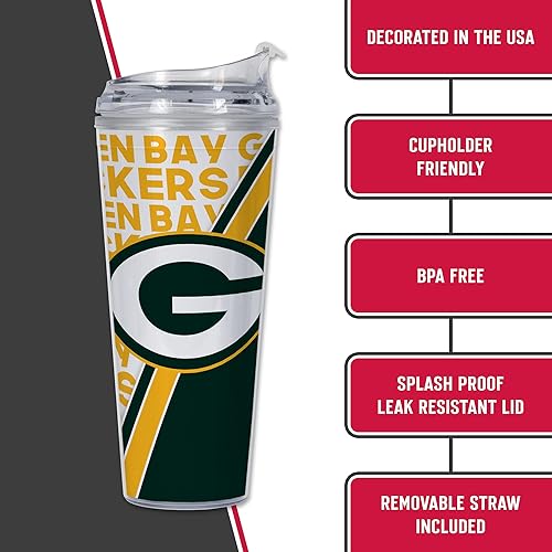 Miniatura 102 de Rico Industries NFL Football - Vaso de acrílico de 24 onzas con tapa con bisagras, vaso de doble pared con licencia oficial para fanáticos de la NFL