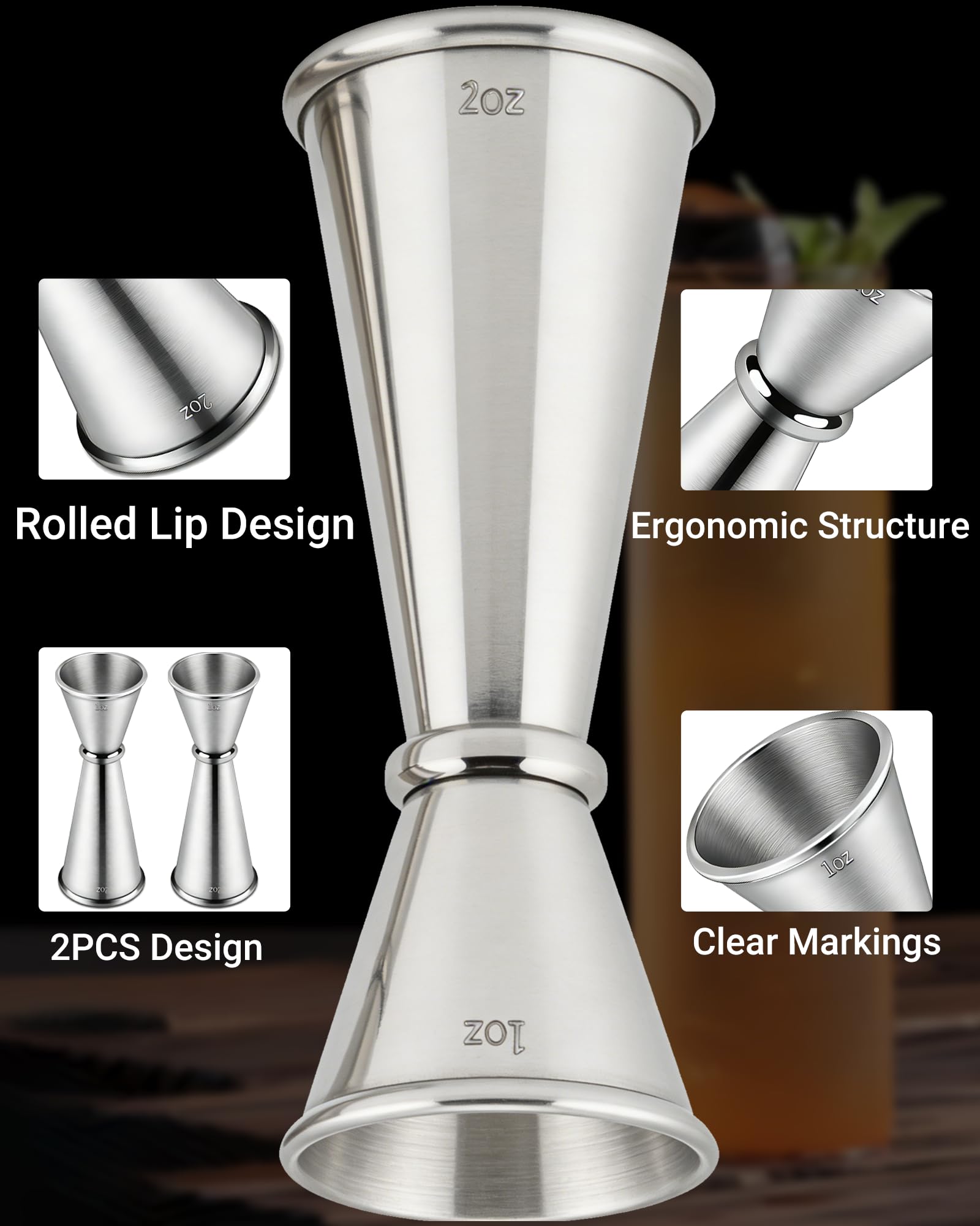 Cocktail Jigger Set 1oz/2oz, Stainless Steel Measuring Cups 2Pack — Amazon image 4