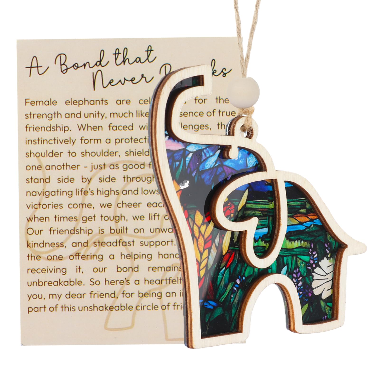 Friendship Gifts for Women, Friendship Elephant Gifts Festival Ornament With Story Card, for Colleagues Easter Ornaments Keepsake for Birthday Office Bedroom Wooden Hanging Decorations