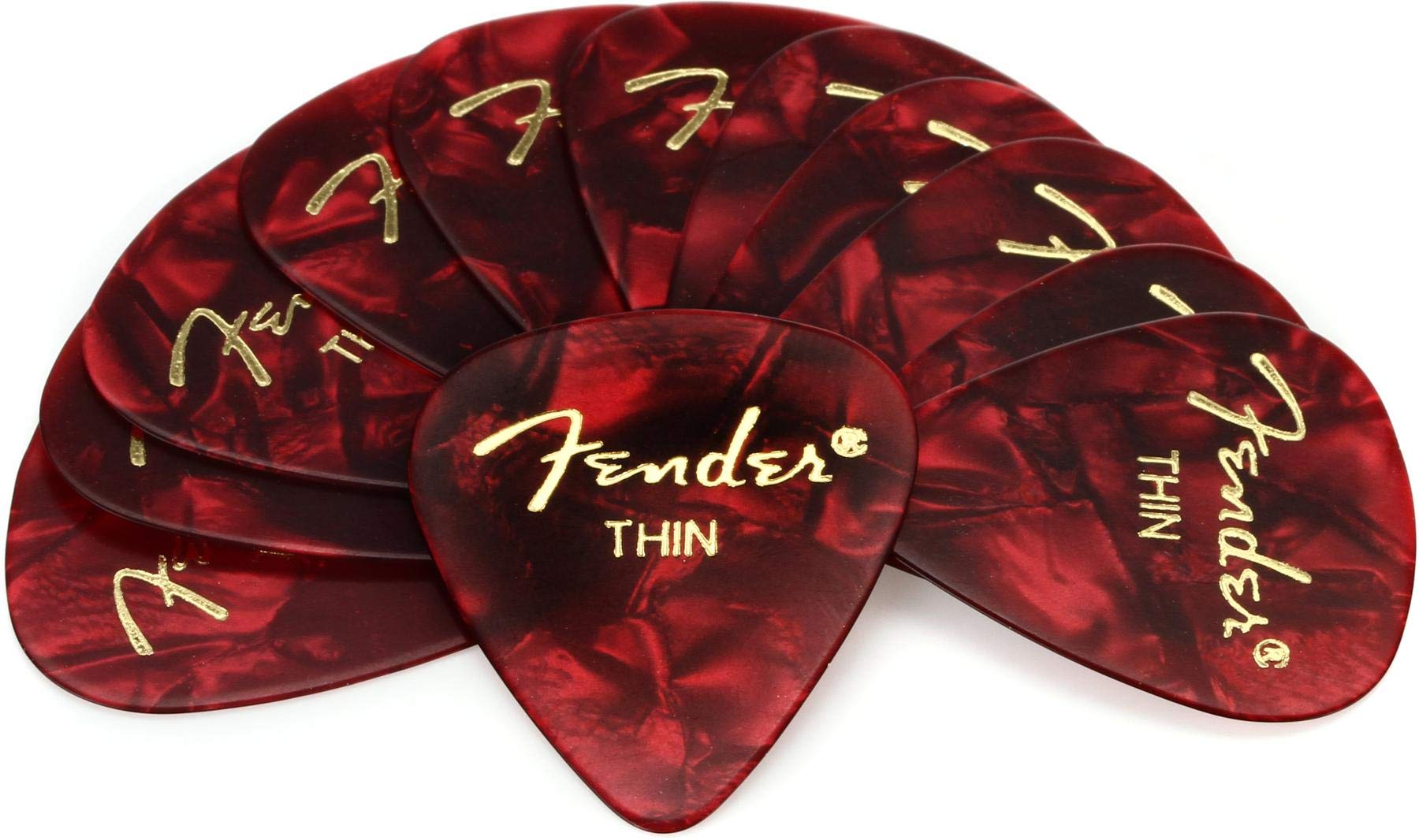 Fender Pearl Celluloid Picks, 351, Red Moto, Thin, 12-Pack