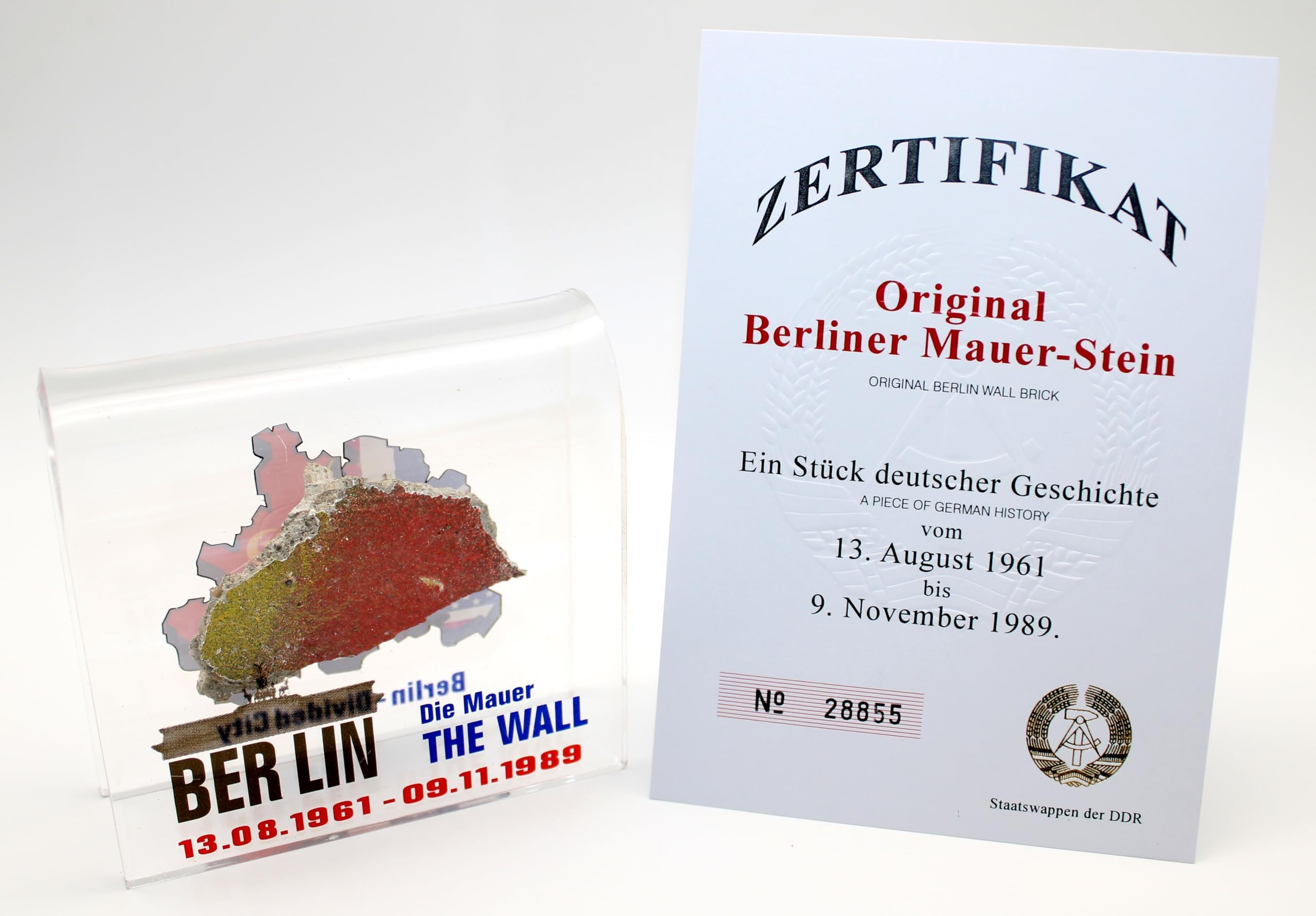 Original Piece of the Berlin Wall - Authentic Souvenir from the Real Wall in Germany Mounted in Acrylic Display (Large (4"X4"), Divided City)