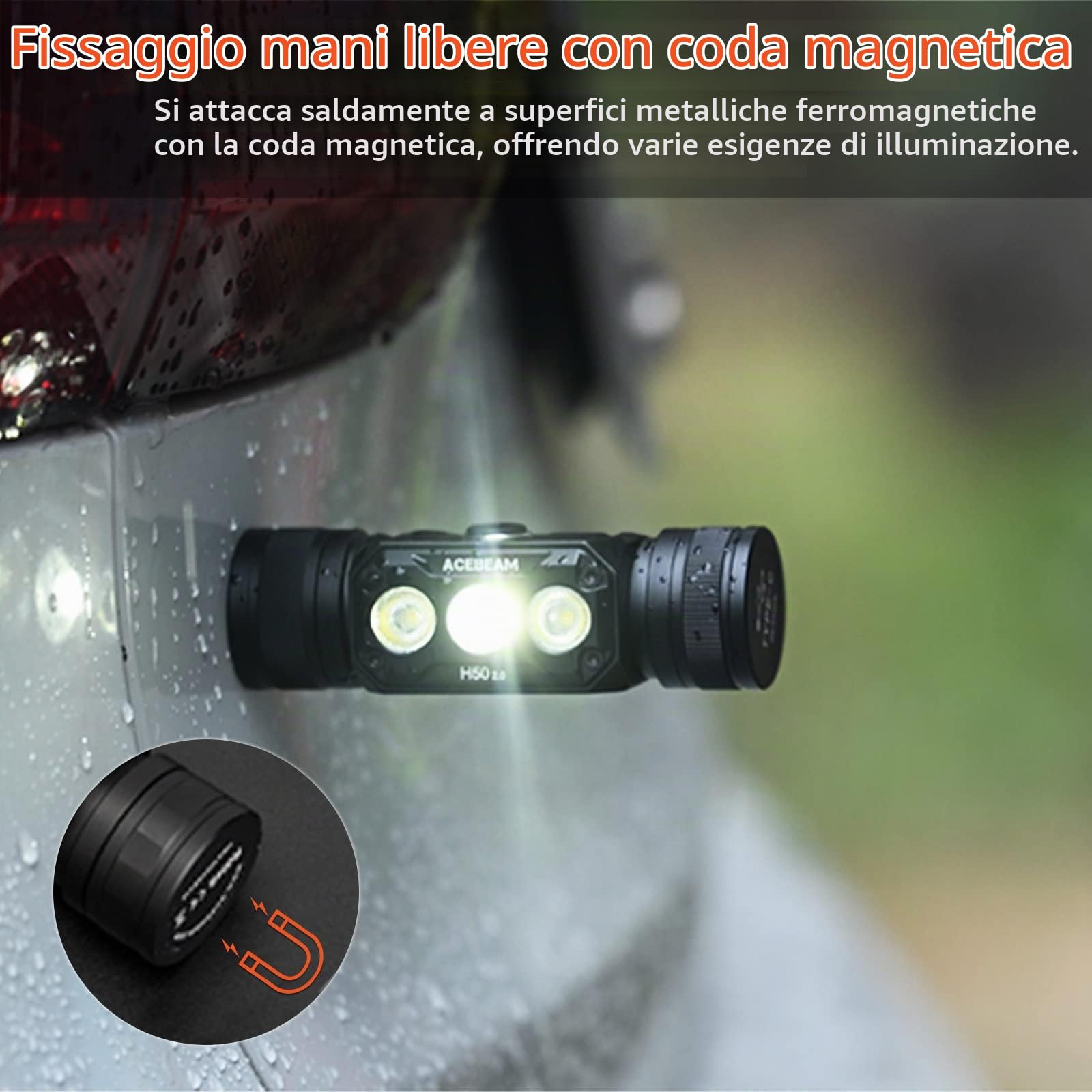 ACEBEAM H50 2.0 - Faro ricaricabile da 2000 lumen, multifunzione, grandangolo da 125 gradi, impermeabile, con fascia, ideale per campeggio, escursionismo, caccia