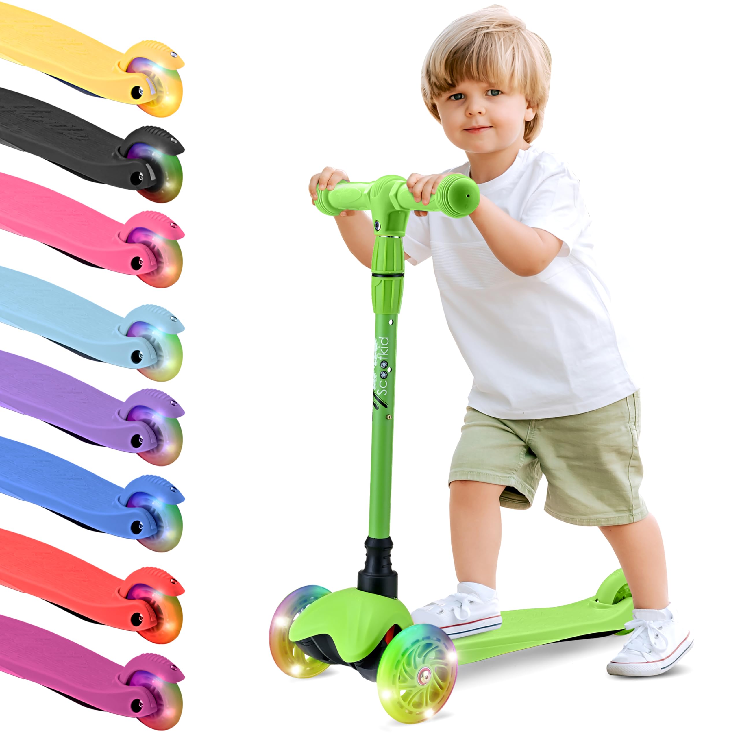 Hurtle Patinete, Scooter para niños, 3 Ruedas, Liviano, Luces LED, Antideslizante