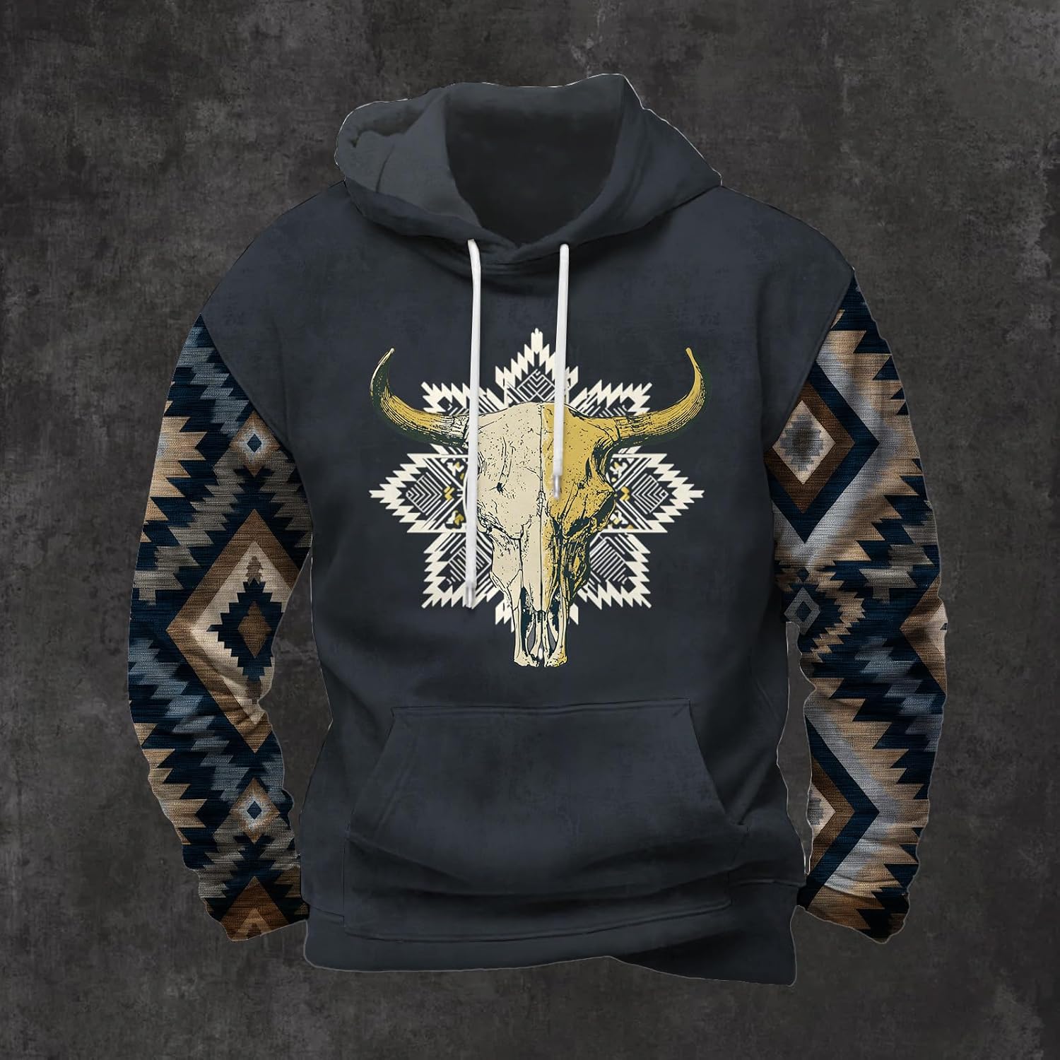 Mens Vintage American Element Classic Hooded Sweatshirt Loose Fit Drawstring Long Sleeve Hoodie with Kangaroo Pocket for Fall and Winter - Image 2