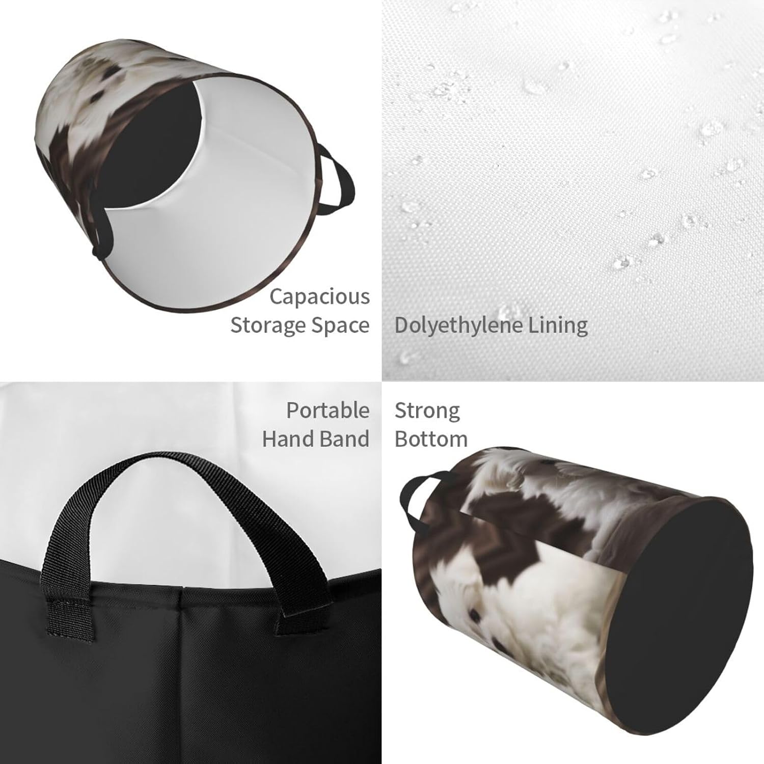 Laundry Hamper Cute Maltese Puppy Laundry Basket Circular Hamper with Handles Waterproof Storage Clothes Bag Portable Dirty Clothes Storage Bin Organizer for Bedroom Bathroom Living Room image 5