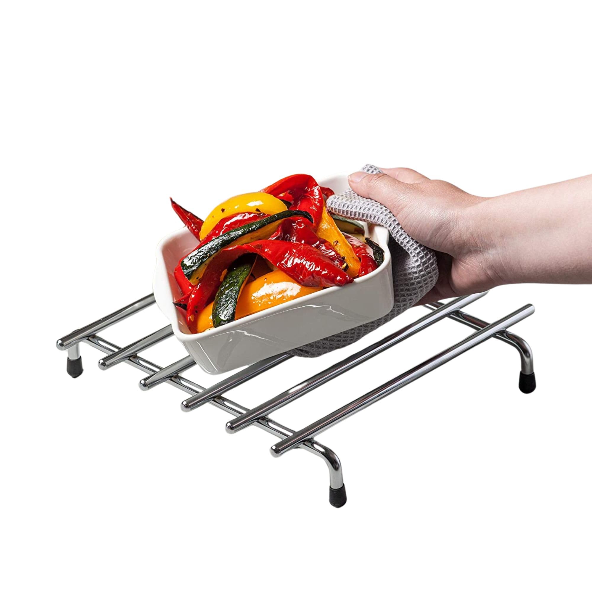Kilo Deluxe Chunky Chrome Trivet with Protective Rubber Feet (24x20cm), Small